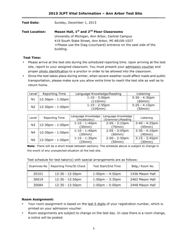 1 2013 JLPT Vital Information – Ann Arbor Test Site