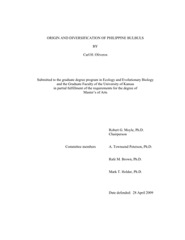 Origin and Diversification of Philippine Bulbuls