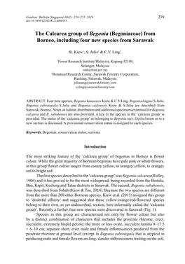 The Calcarea Group of Begonia (Begoniaceae) from Borneo, Including Four New Species from Sarawak