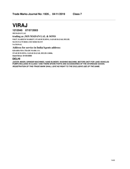 1926 , 04/11/2019 Class 7 1212045 07/07/2003 Trading As