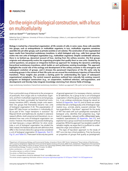 On the Origin of Biological Construction, with a Focus on Multicellularity PERSPECTIVE Jordi Van Gestela,B,C,D and Corina E