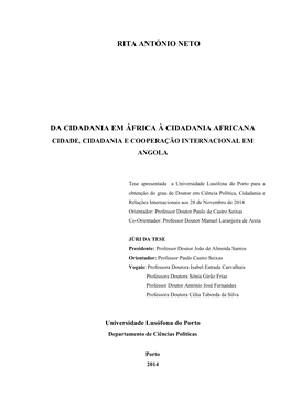Rita António Neto Da Cidadania Em África À Cidadania