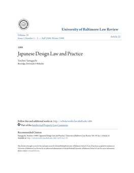Japanese Design Law and Practice Yoichiro Yamaguchi Beveridge, Degrandi & Weilacher