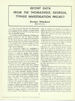 Recent Data from the Thomasville, Georgia, Typhus Investigation Project