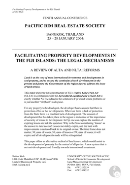 Contemporary Land Tenure Issues in the Republic of Fiji