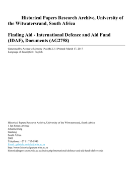 International Defence and Aid Fund (IDAF), Documents (AG2758)