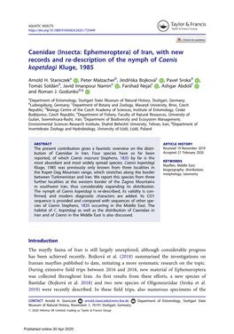 Caenidae (Insecta: Ephemeroptera) of Iran, with New Records and Re-Description of the Nymph of Caenis Kopetdagi Kluge, 1985