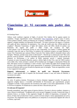 Ciancimino Jr: Vi Racconto Mio Padre Don Vito Di Gianluigi Nuzzi Adesso Vuole Cambiare Cognome Al Figlio, Al Piccolo Vito Andrea Che Ha Appena Spento Tre Candeline