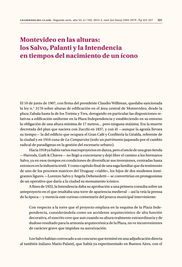 Montevideo En Las Alturas: Los Salvo, Palanti Y La Intendencia En Tiempos Del Nacimiento De Un Ícono