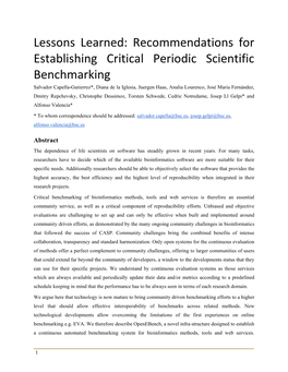 Lessons Learned: Recommendations for Establishing Critical Periodic Scientific Benchmarking