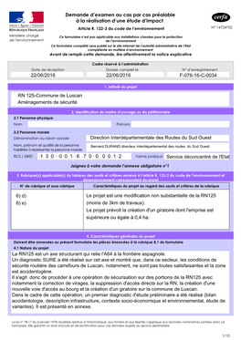 Aménagements De Sécurité Sur La RN 125 -Commune De Luscan