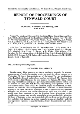 Report of Proceedings of Tynwald Court