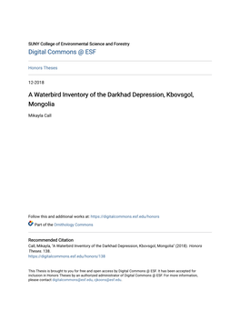 A Waterbird Inventory of the Darkhad Depression, Kbovsgol, Mongolia