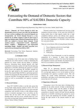 Forecasting the Demand of Domestic Sectors That Contribute 80% of SAUDIA Domestic Capacity