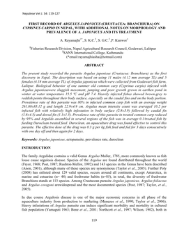 119 First Record of Argulus Japonicus (Crustacea: Branchiura) on Cyprinus Carpio in Nepal, with Additional Notes on Morphology A