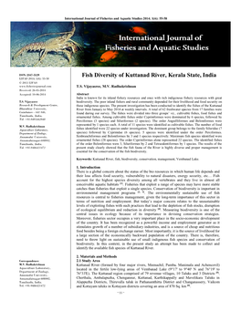 Fish Diversity of Kuttanad River, Kerala State, India IJFAS 2014; 1(6): 55-58 © 2013 IJFAS T.S