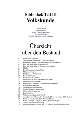 Volkskunde Übersicht Über Den Bestand