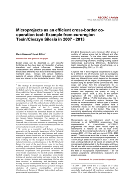 Microprojects As an Efficient Cross-Border Co- Operation Tool- Example from Euroregion Tesin/Cieszyn Silesia in 2007 - 2013