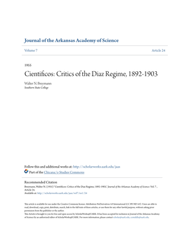 Cientificos: Critics of the Diaz Regime, 1892-1903 Walter N