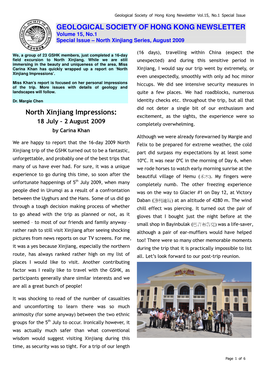 GEOLOGICAL SOCIETY of HONG KONG NEWSLETTER North