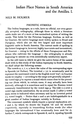 Indian Place Names in South America and the Antilles. I