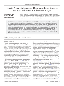 Cricoid Pressure in Emergency Department Rapid Sequence Tracheal Intubations: a Risk-Beneﬁt Analysis