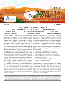 AGRICULTURAL TOURISM in the U.S. a COLLABORATIVE RESEARCH and EXTENSION PROJECT Steven W