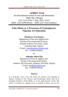 Uche Okeke As a Precursor of Contemporary Nigerian Art Education