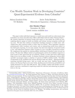 Can Wealth Taxation Work in Developing Countries? Quasi-Experimental Evidence from Colombia∗