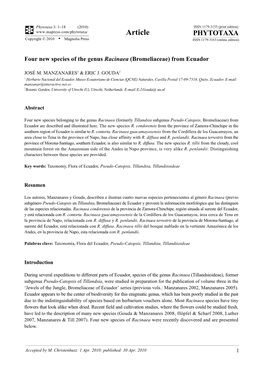 Phytotaxa, Four New Species of the Genus Racinaea