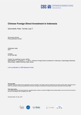 Chinese Foreign Direct Investment in Indonesia