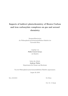 Impacts of Indirect Photochemistry of Brown Carbon and Iron Carboxylate Complexes on Gas and Aerosol Chemistry