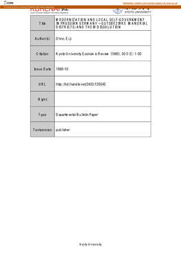 Title MODERNIZATION and LOCAL SELF-GOVERNMENT in PRUSSIAN GERMANY−GUTSBEZIRKE