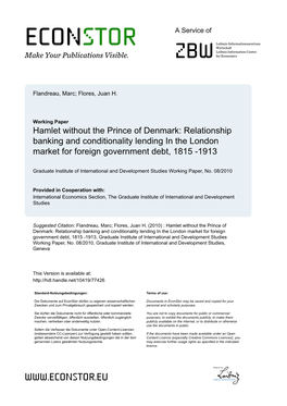 Relationship Banking and Conditionality Lending in the London Market for Foreign Government Debt, 1815 -1913