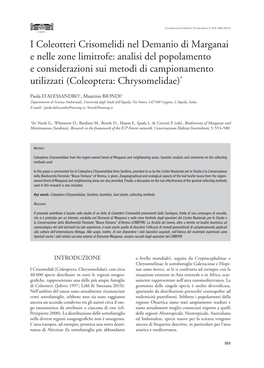 I Coleotteri Crisomelidi Nel Demanio Di Marganai E Nelle Zone Limitrofe