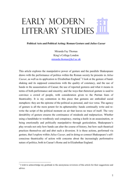 Roman Gesture and Julius Caesar Miranda Fay Thomas King's College London Miranda.Thomas
