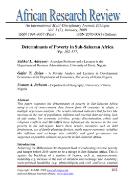 Determinants of Poverty in Sub-Saharan Africa (Pp