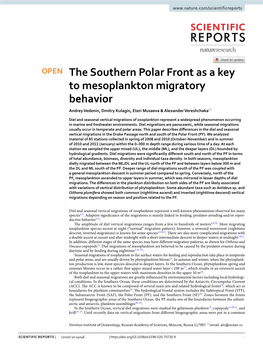 The Southern Polar Front As a Key to Mesoplankton Migratory Behavior Andrey Vedenin, Dmitry Kulagin, Eteri Musaeva & Alexander Vereshchaka*