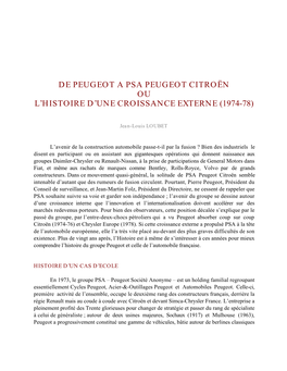 De Peugeot a Psa Peugeot Citroën Ou L'histoire D'une Croissance Externe