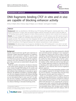 DNA Fragments Binding CTCF in Vitro and in Vivo Are Capable of Blocking