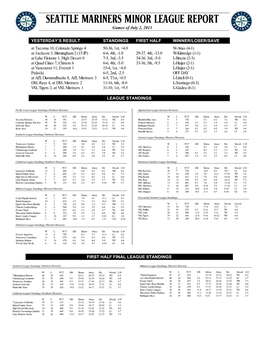 SEATTLE MARINERS MINOR LEAGUE REPORT Games of July 2, 2013