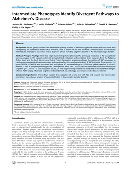 Intermediate Phenotypes Identify Divergent Pathways to Alzheimer's