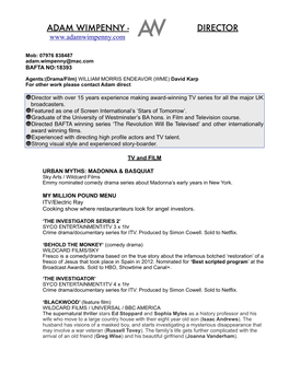 Adam Wimpenny CV