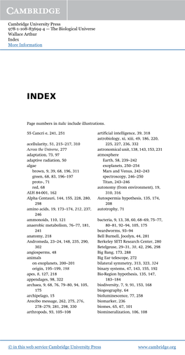 The Biological Universe Wallace Arthur Index More Information Www