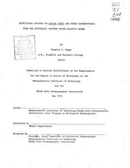 ,G.: NUTRITIONAL ECOLOGY of AGALM OKENI and OTHER SIPHONOPHORES