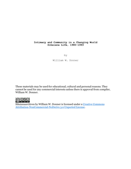 Intimacy and Community in a Changing World Sikaiana Life, 1980-1993
