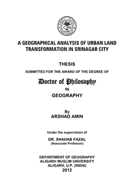 A Geographical Analysis of Urban Land Transformation in Srinagar City