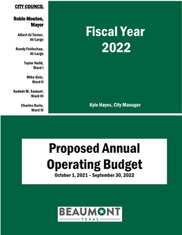 Fiscal Year 2022 PROPOSED ANNUAL OPERATING BUDGET October 1, 2021 - September 30, 2022 ______