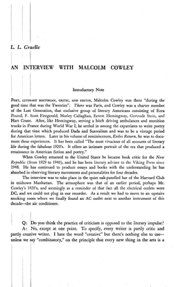 An in Erview with Malcolm Cowley