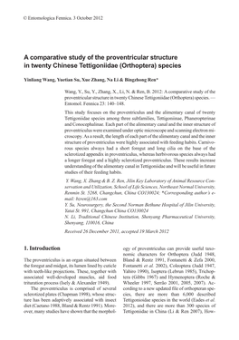 A Comparative Study of the Proventricular Structure in Twenty Chinese Tettigoniidae (Orthoptera) Species